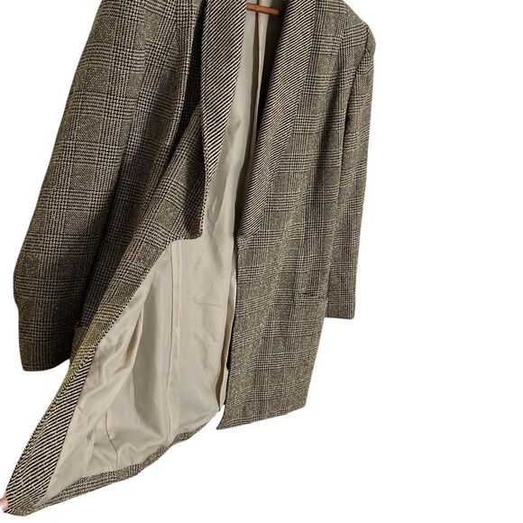 Vintage Glen Plaid Open Front Collared Long Sleeve Lined Blazer Tan Black Sz 13 - Picture 5 of 8